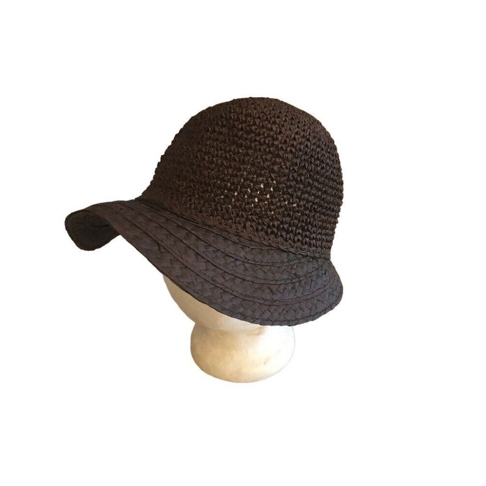 August Accessories Brown Woven Paper Straw Sun Hat Wide Brim Womens Summer Beach